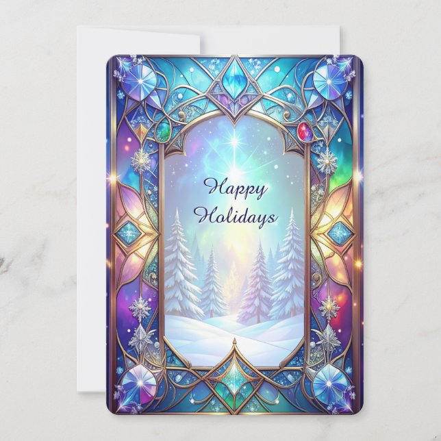Ornate Stained Glass Pattern Holiday Card (Front)