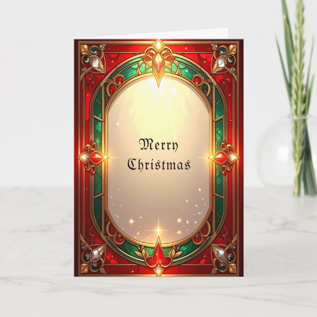 Ornate Stained Glass Pattern Holiday Card (Front)