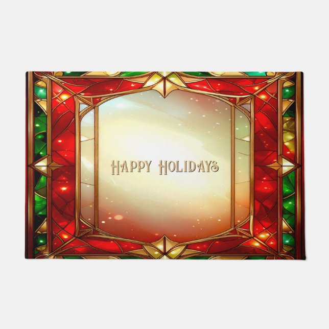 Ornate Stained Glass Pattern Holiday Doormat (Front)