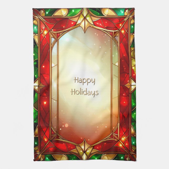 Ornate Stained Glass Pattern Holiday Kitchen Towel (Vertical)