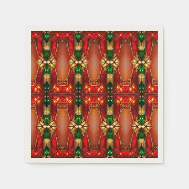 Ornate Stained Glass Pattern Holiday Napkin (Front)