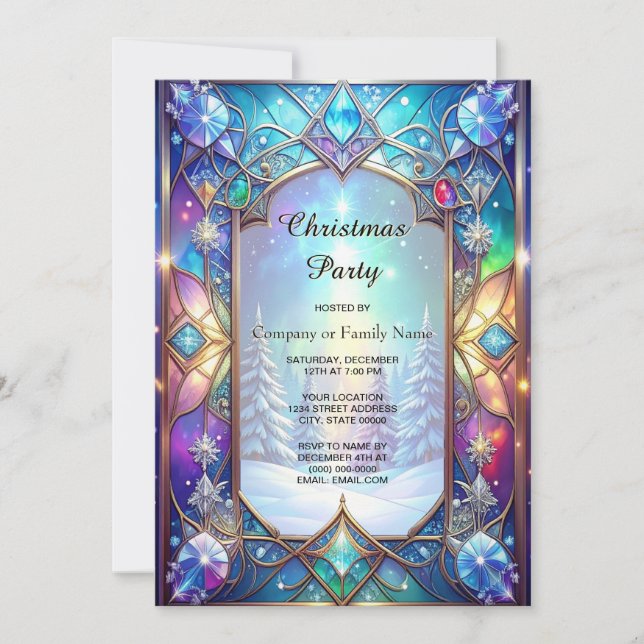 Ornate Stained Glass Pattern Holiday Party Invitation (Front)