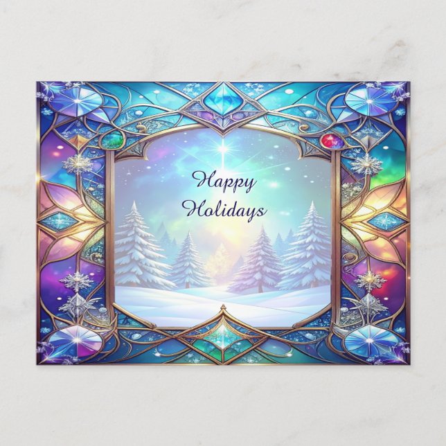 Ornate Stained Glass Pattern Holiday Postcard (Front)