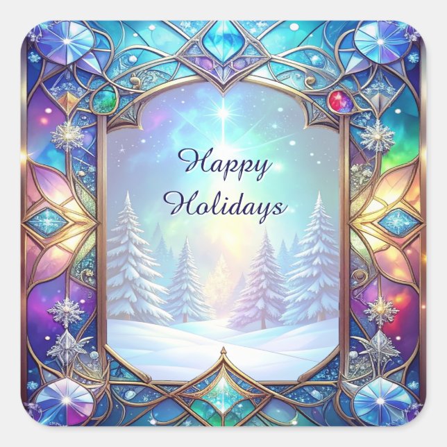 Ornate Stained Glass Pattern Holiday Sticker (Front)