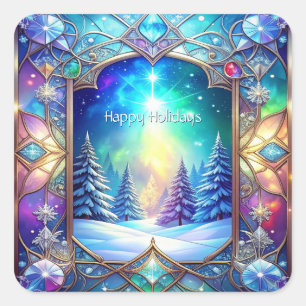 Ornate Stained Glass Pattern Holiday Sticker