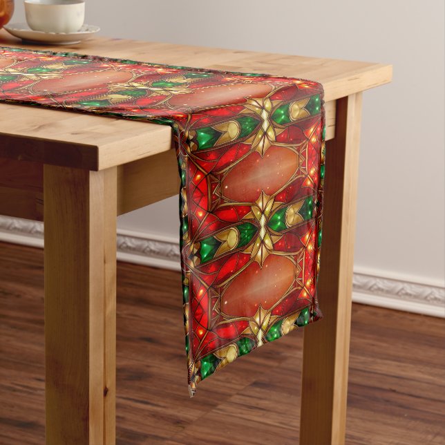 Ornate Stained Glass Pattern Holiday Table Runner (In Situ)