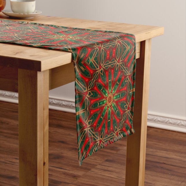 Ornate Stained Glass Pattern Holiday Table Runner (In Situ)