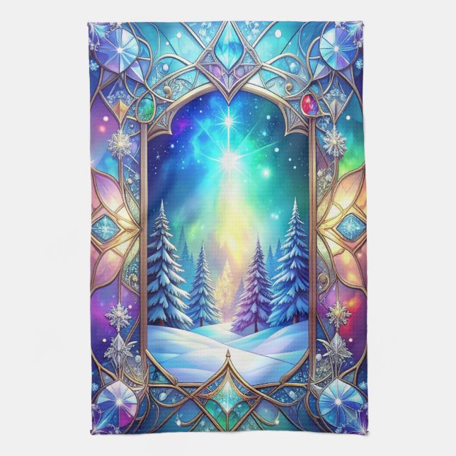 Ornate Stained Glass Pattern Kitchen Towel (Vertical)