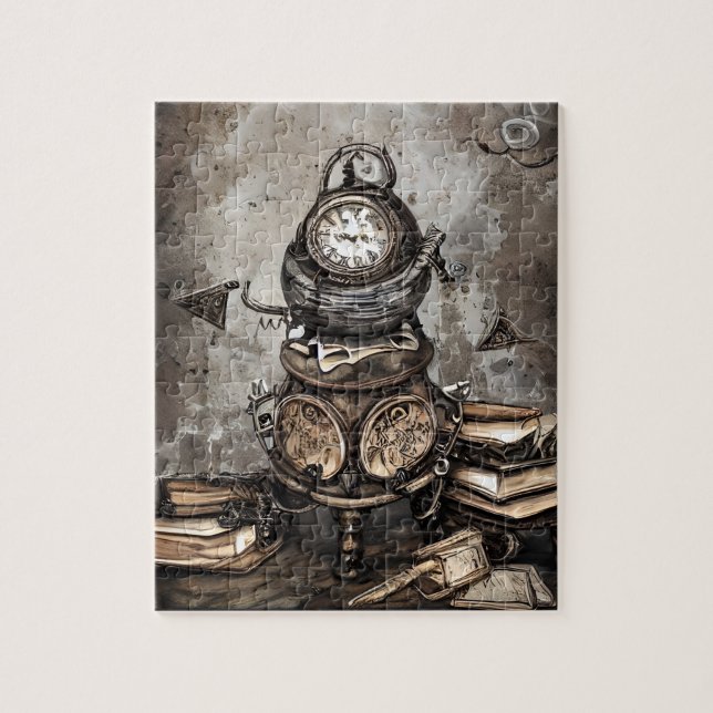 Ornate Steampunk Cauldron | Spellbooks and Clocks Jigsaw Puzzle (Vertical)