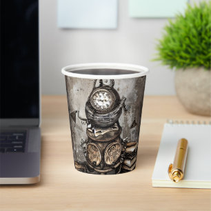 Ornate Steampunk Cauldron   Spellbooks and Clocks Paper Cups