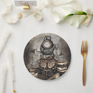 Ornate Steampunk Cauldron   Spellbooks and Clocks Paper Plate