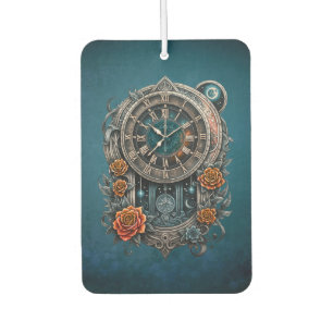 Ornate Steampunk Clock with Roses.  Car Air Freshener
