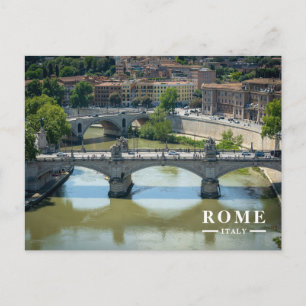 Ornate Stone Bridges Over Tiber River Rome Italy Holiday Postcard