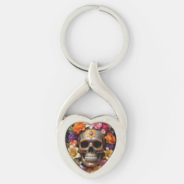Ornate Sugar Skull Key Ring (Front)