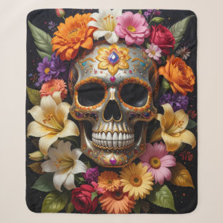Ornate Sugar Skull Sherpa Blanket