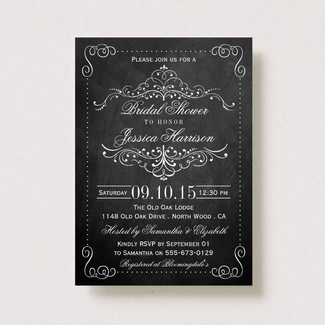 Ornate Swirl Chalkboard Bridal Shower Invitations (Creator Uploaded)
