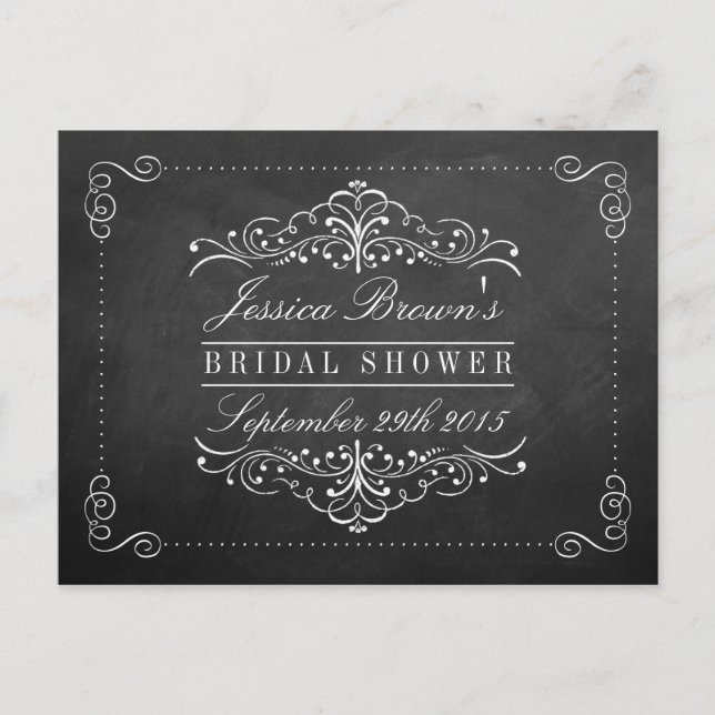 Ornate Swirl Chalkboard Bridal Shower Recipe Cards (Front)