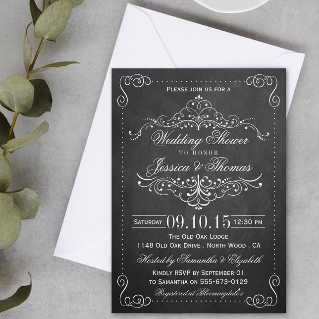 Ornate Swirl Chalkboard Wedding Shower Invitations (Creator Uploaded)
