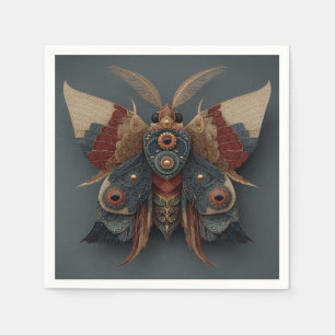 Ornate Symmetrical 3D Moth with Gold Accents Napkin