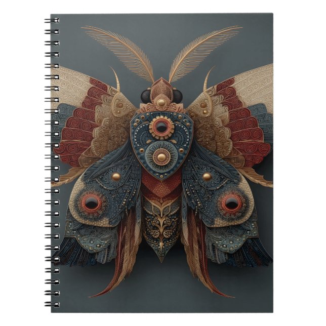 Ornate Symmetrical 3D Moth with Gold Accents Notebook (Front)