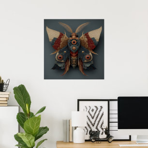 Ornate Symmetrical 3D Moth with Gold Accents Poster