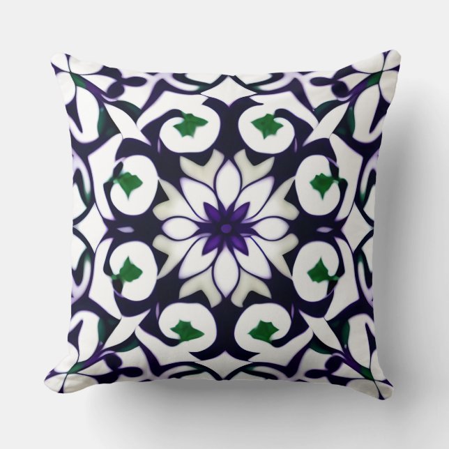 Ornate Symmetrical Floral Pattern Cushion (Front)