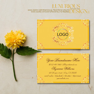 Ornate Tangerine Orange with Logo Chic Inspiration Business Card