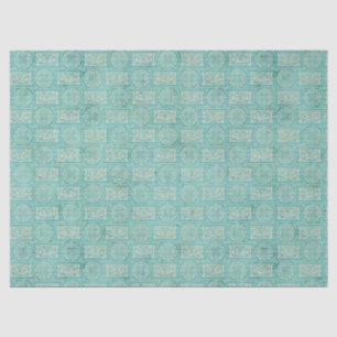 Ornate Teal Circles and Rectangles Decoupage Tissue Paper