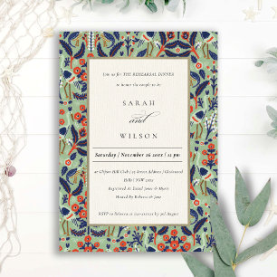 Ornate Teal Floral Bird Rehearsal Dinner Invite