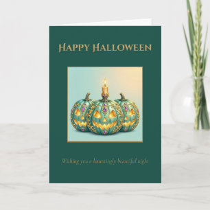 Ornate Teal Jack-O-Lantern Trio with Candle Card