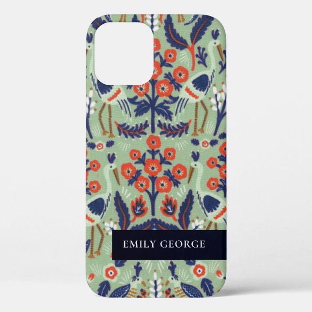 Ornate Teal Navy Classy Floral Peacock Pattern Case-Mate iPhone Case (Back)