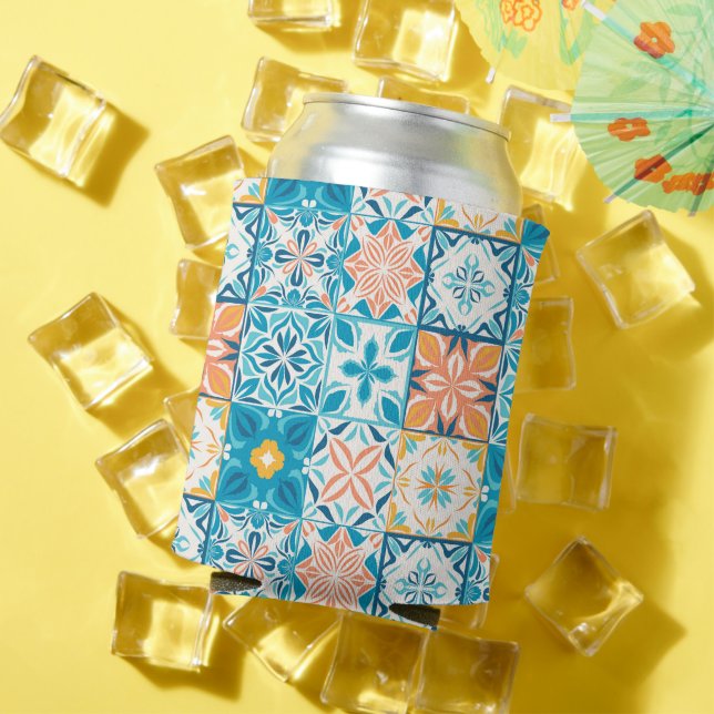 Ornate tiles in blue and orange can cooler (In Situ Summer)