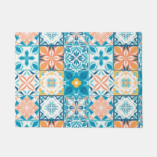 Ornate tiles in blue and orange doormat (Front)