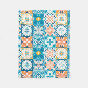 Ornate tiles in blue and orange fleece blanket
