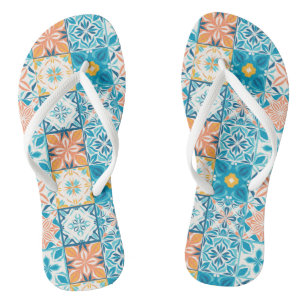 Ornate tiles in blue and orange jandals