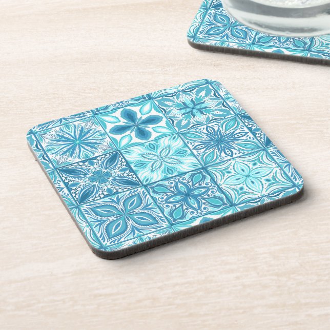 Ornate tiles in blue and white coaster (Left Side)