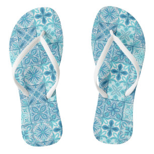 Ornate tiles in blue and white jandals