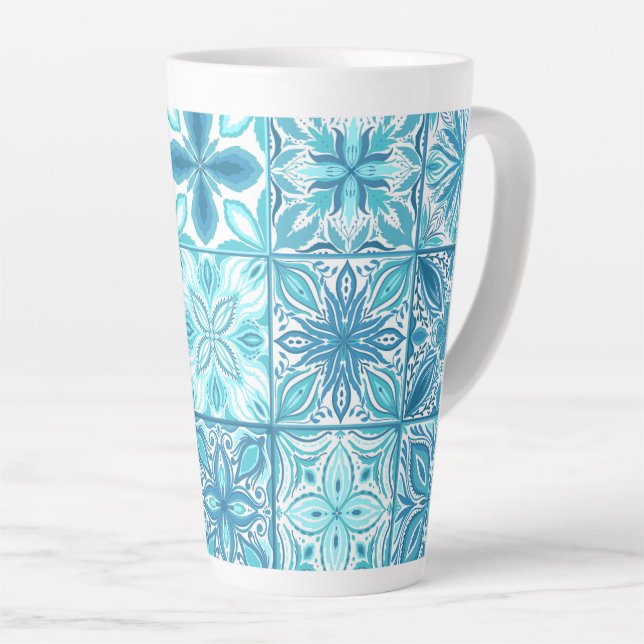 Ornate tiles in blue and white latte mug (Right Angle)