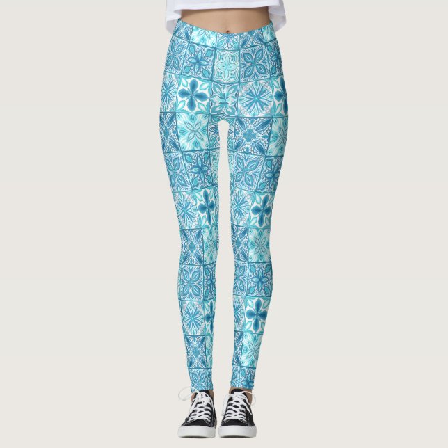 Ornate tiles in blue and white leggings (Front)