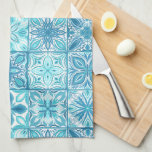 Ornate tiles in blue and white tea towel<br><div class="desc">Hand-painted various ornate tiles with floral elements</div>