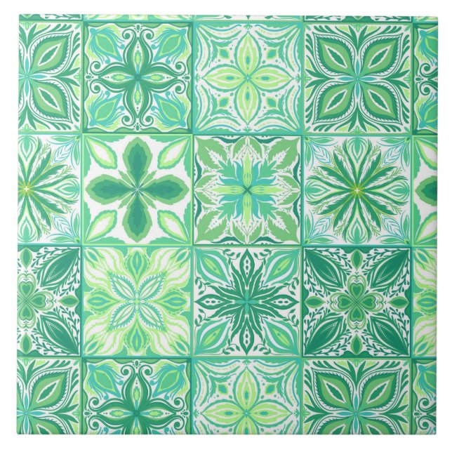 Ornate tiles in green and white (Front)