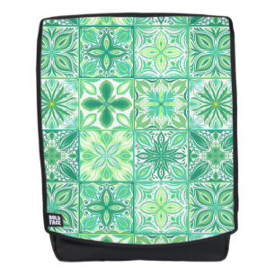 Ornate tiles in green and white backpack