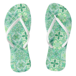 Ornate tiles in green and white jandals