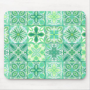 Ornate tiles in green and white mouse pad