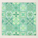 Ornate tiles in green and white scarf<br><div class="desc">Hand-painted various ornate tiles with floral elements</div>
