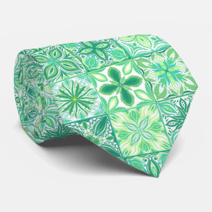 Ornate tiles in green and white tie
