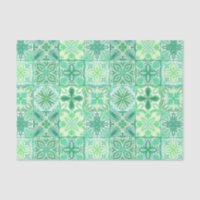 Ornate tiles in green and white