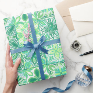 Ornate tiles in green and white wrapping paper