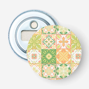 Ornate tiles in green and yellow bottle opener