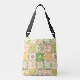 Ornate tiles in green and yellow crossbody bag